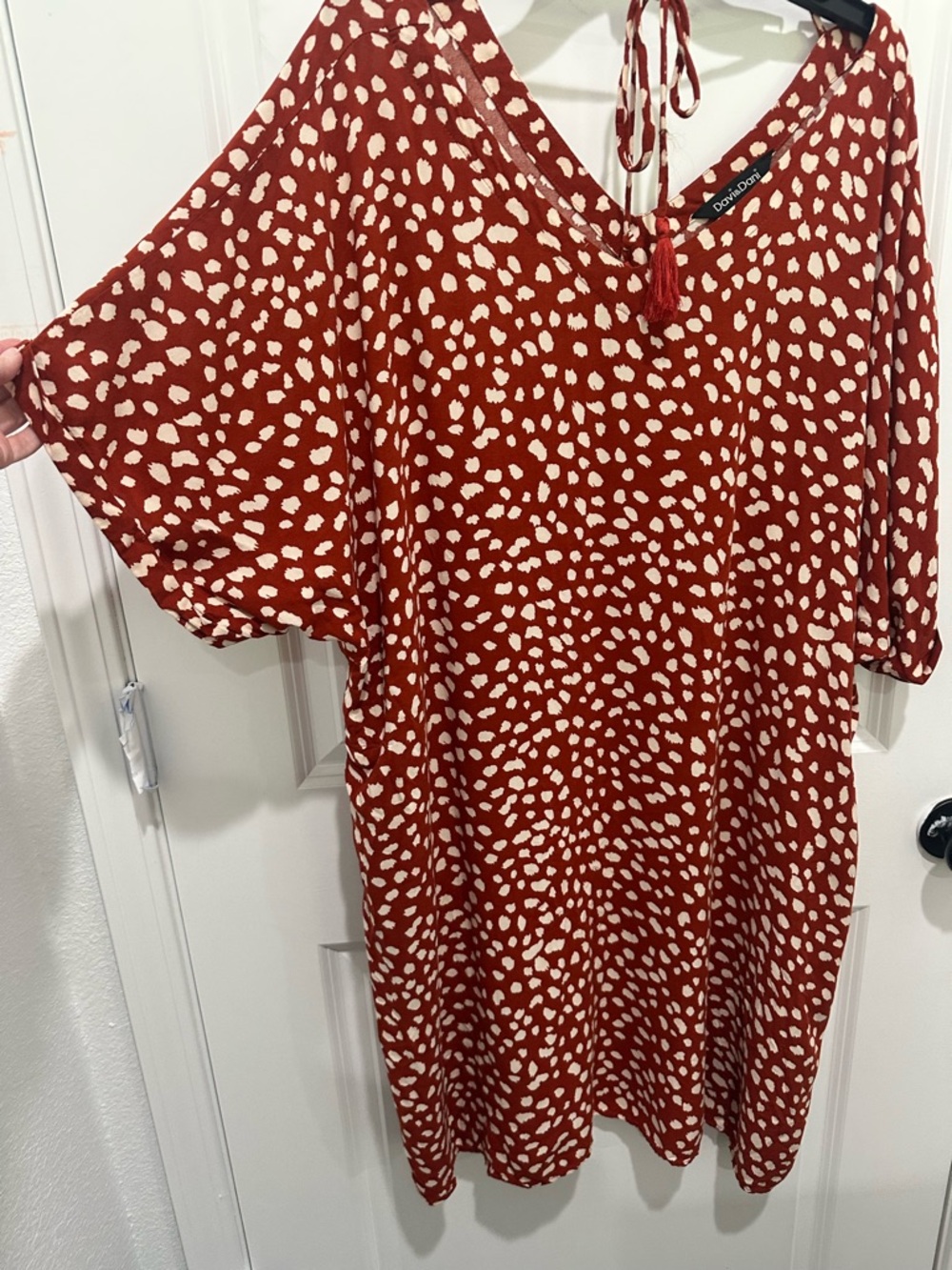 Davi & Dani Rust Red and Cream Spotted Tie-Front Dress SZ 3X